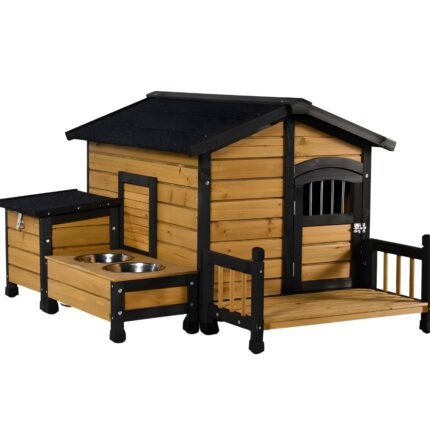 Classic Wooden Dog Kennel With Porch And Storage